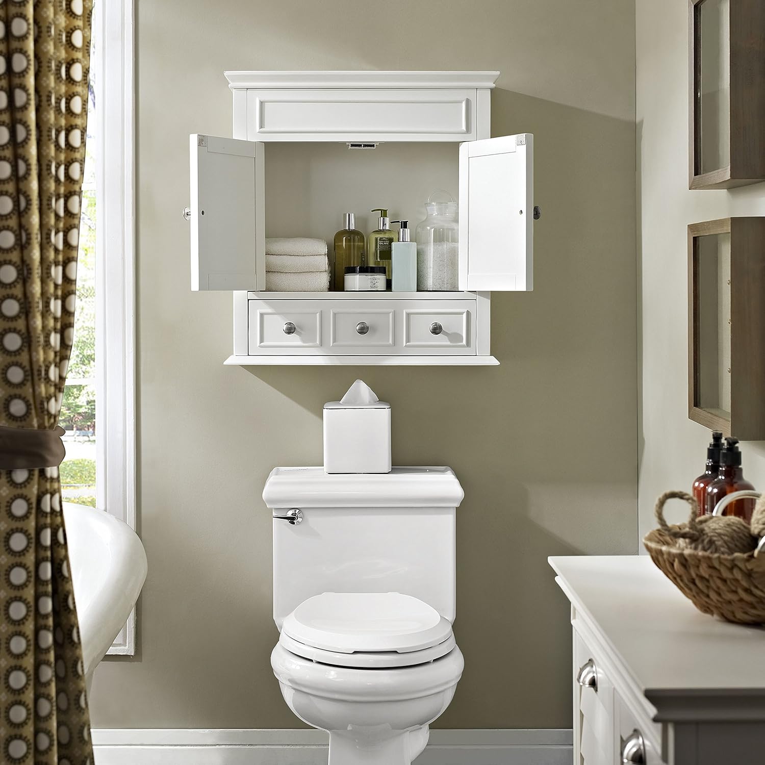 Crosley Furniture Lydia Wall Mounted Bathroom Storage Medicine Cabinet with a Drawer and Shelves, White