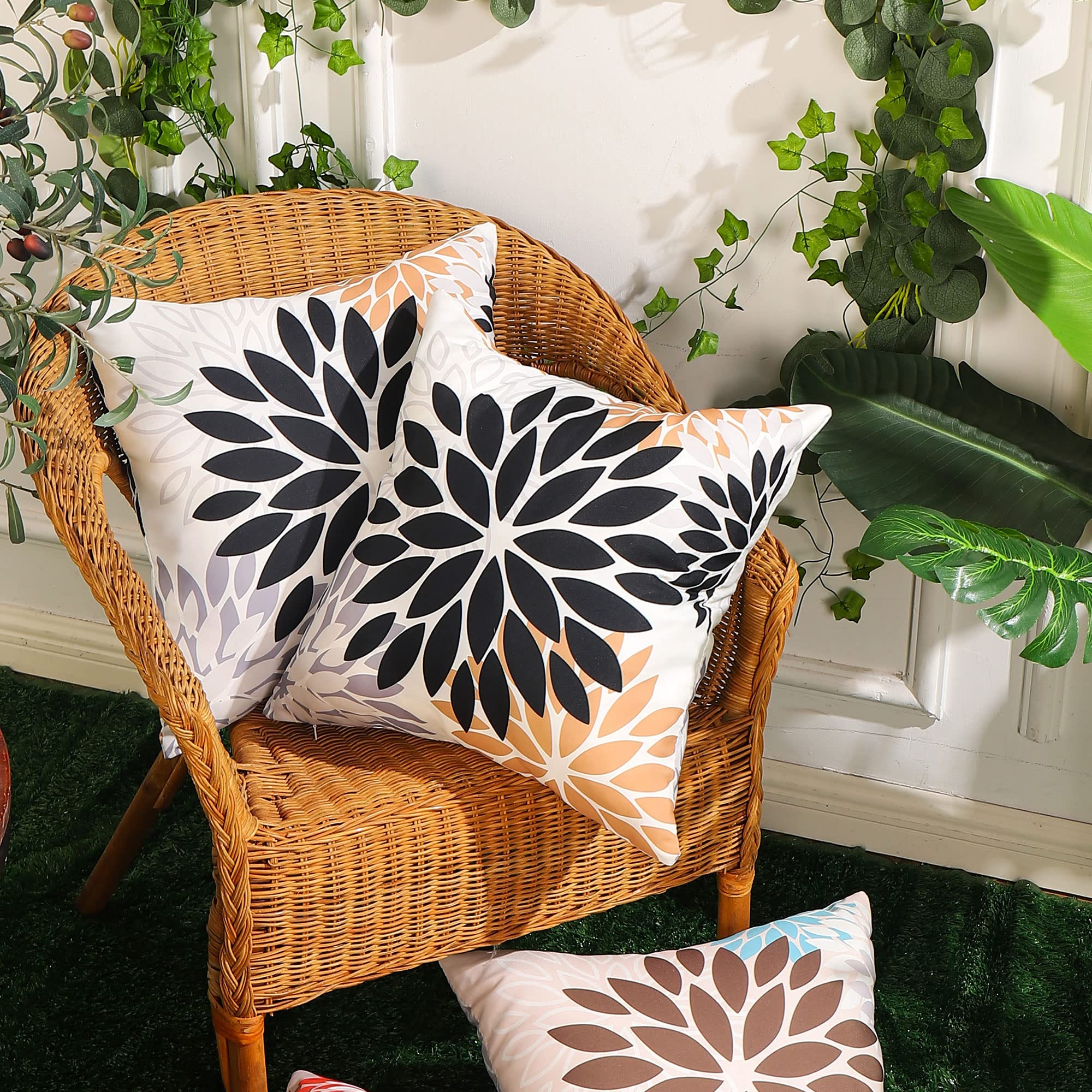 7COLORROOM Set di 2 federe decorative romantiche per cuscino vintage shabby chic rosa pesca rosa floreale federa quadrata in cotone lino per divano
