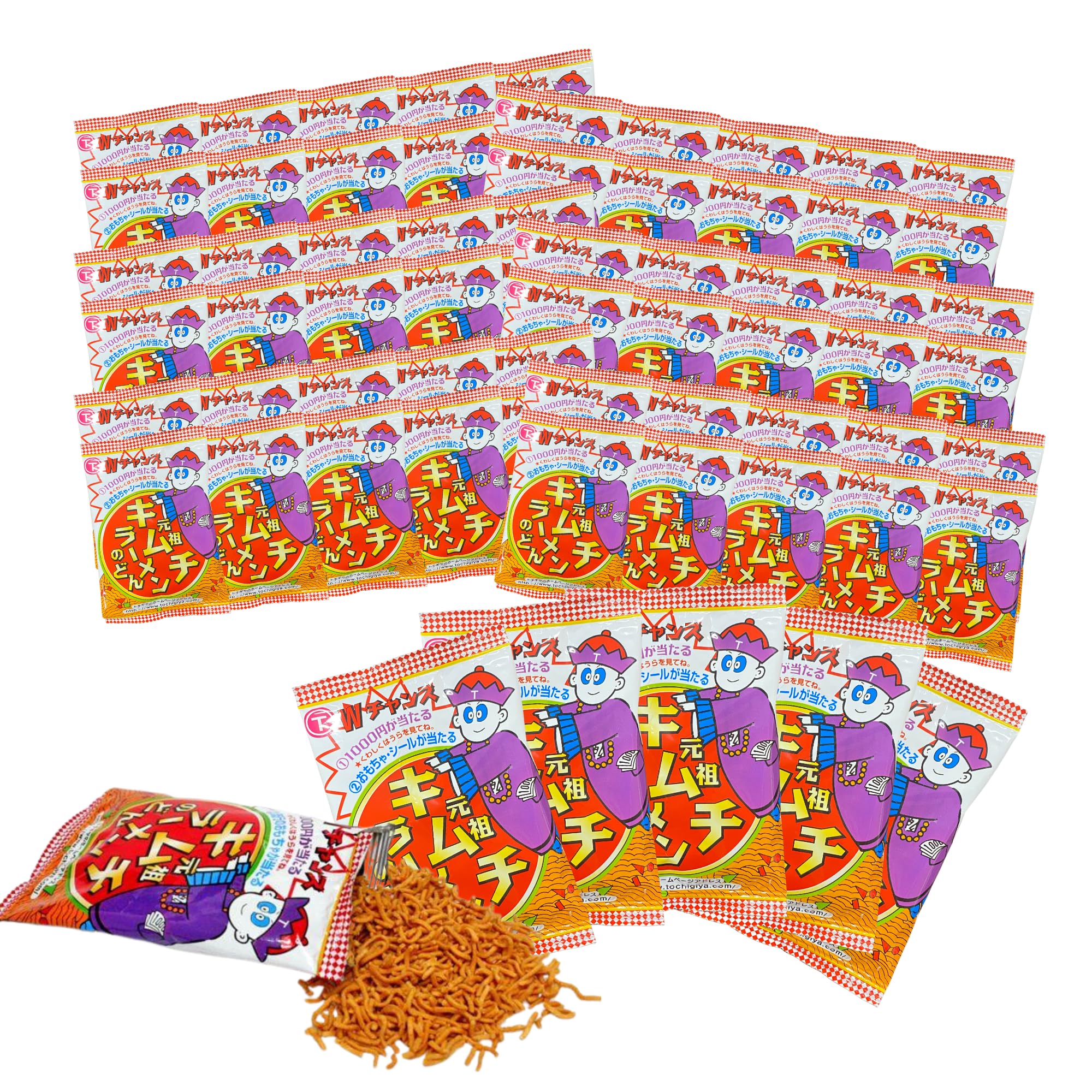 Amazon.co.jp: 元祖 キムチラーメンのどん トチギヤ 駄菓子 大容量 60