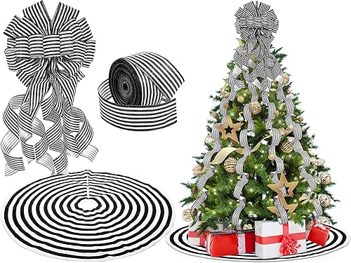 El juego de decoración de árbol de Navidad incluye lazo para decoración de árbol de Navidad, cinta de tiras decorativas, falda de árbol de Navidad