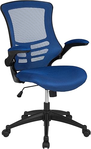 Miniatura 18 de Flash Furniture Kelista Silla de oficina ergonómica giratoria de malla roja con respaldo medio, brazos abatibles Malla roja,Piel negra