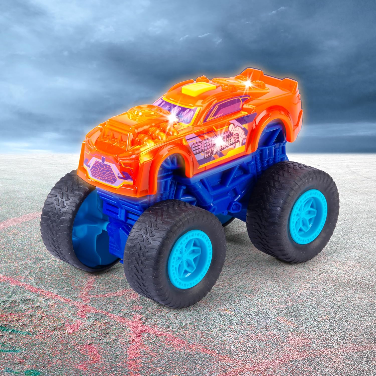 Dickie Toys - Beat Crusher Monster Truck with Light Change and Music (17 cm) - Ride On Car from 3 Years with Removal and Rubber Tyres, Children's Toy Car, Batteries