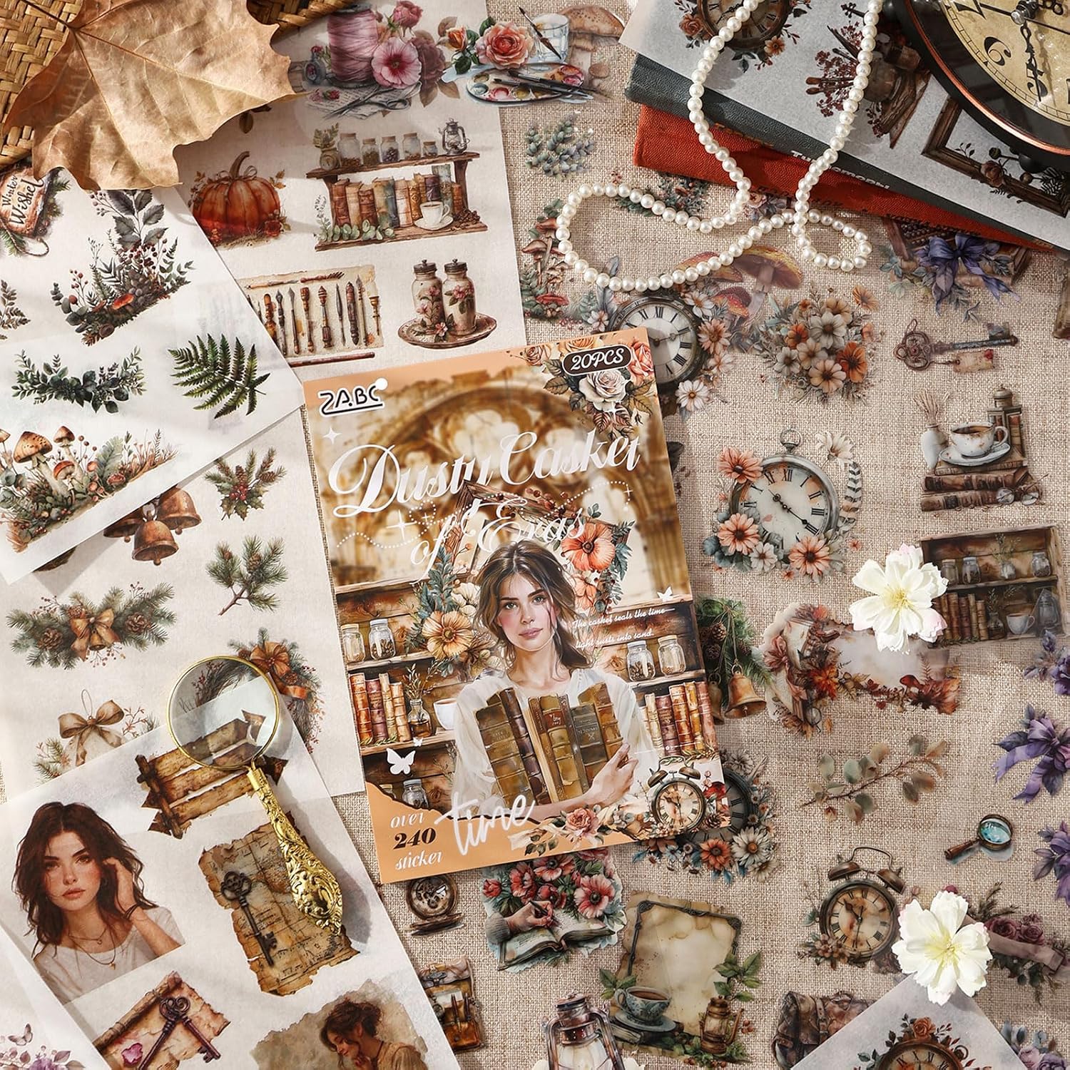 YagCu Stickers for Journaling, 20 Sheets Flower Junk Journal Sticker, PET Washi Materials Scrapbooking Supplies for Adults, People Women Planner Decorative Art Crafts