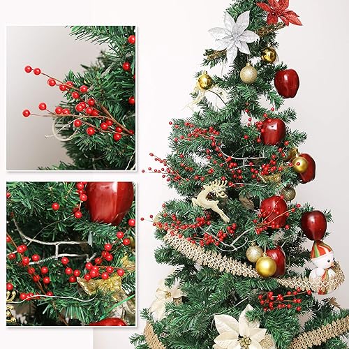 Miniatura 4 de GREENTIME Paquete de 12 tallos artificiales de bayas rojas de 14 pulgadas, púas de bayas de acebo falsas para Año Nuevo, Navidad, árbol de Navidad,