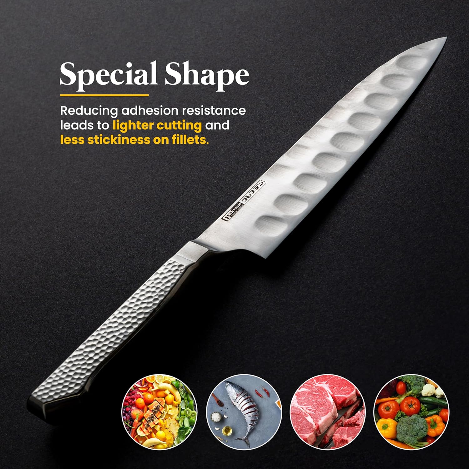 Glestain Gresten 817TM Santoku Kitchen Knife with Stainless Steel Handle for Chopping, Slicing, and Peeling Meat, Fish, and Vegetables, 6.7 inches (817TM)