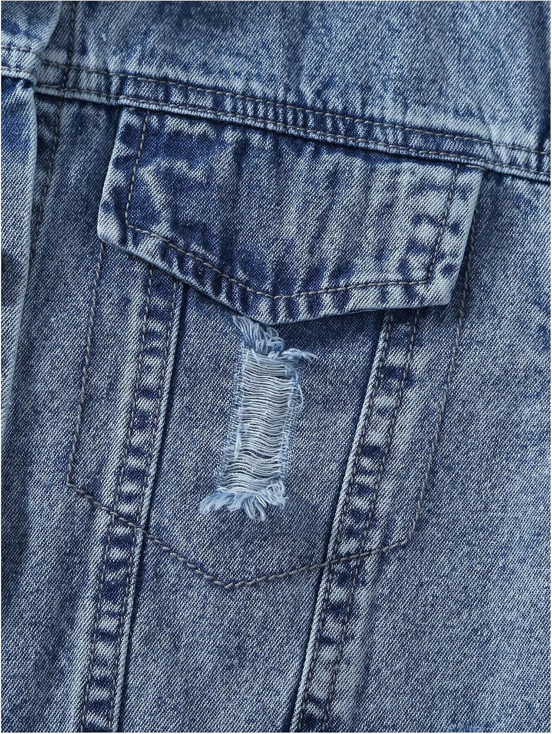 GORGLITTER Girl's Jean Jacket Distressed Button Down Cropped Denim Jacket