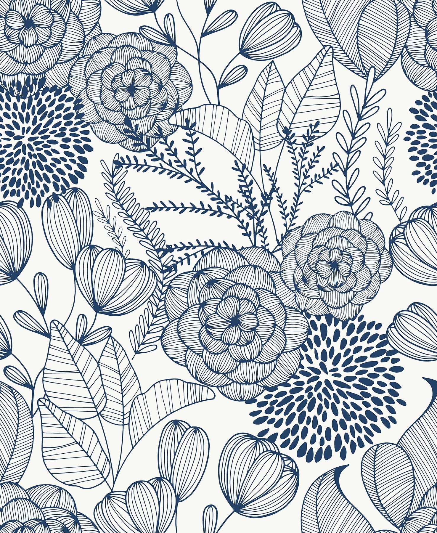 Navy Secret Garden Peel & Stick Wallpaper Blue