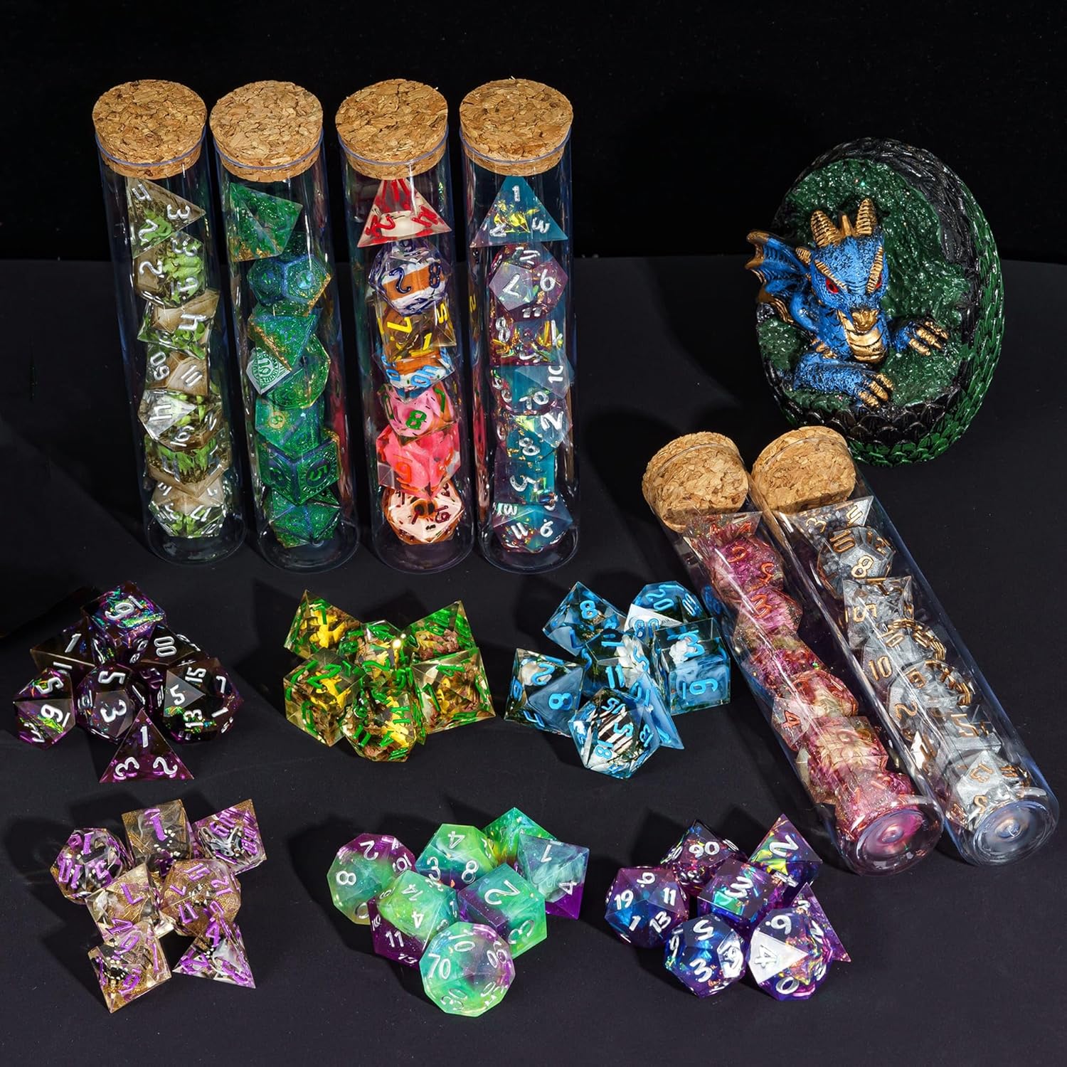 7PCS DND Dice Set,Handmade Sharp Edge Dice Set Mystery Blind Box D&D RPG Polyhedral Resin Dice,for Dungeons and Dragons TTRPG Games Roleplaying Games Pathfinder