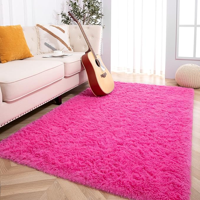 Alfombra Shaggy Suave 2x3 pies Rosa Fucsia para Dormitorio Sala miniatura 8