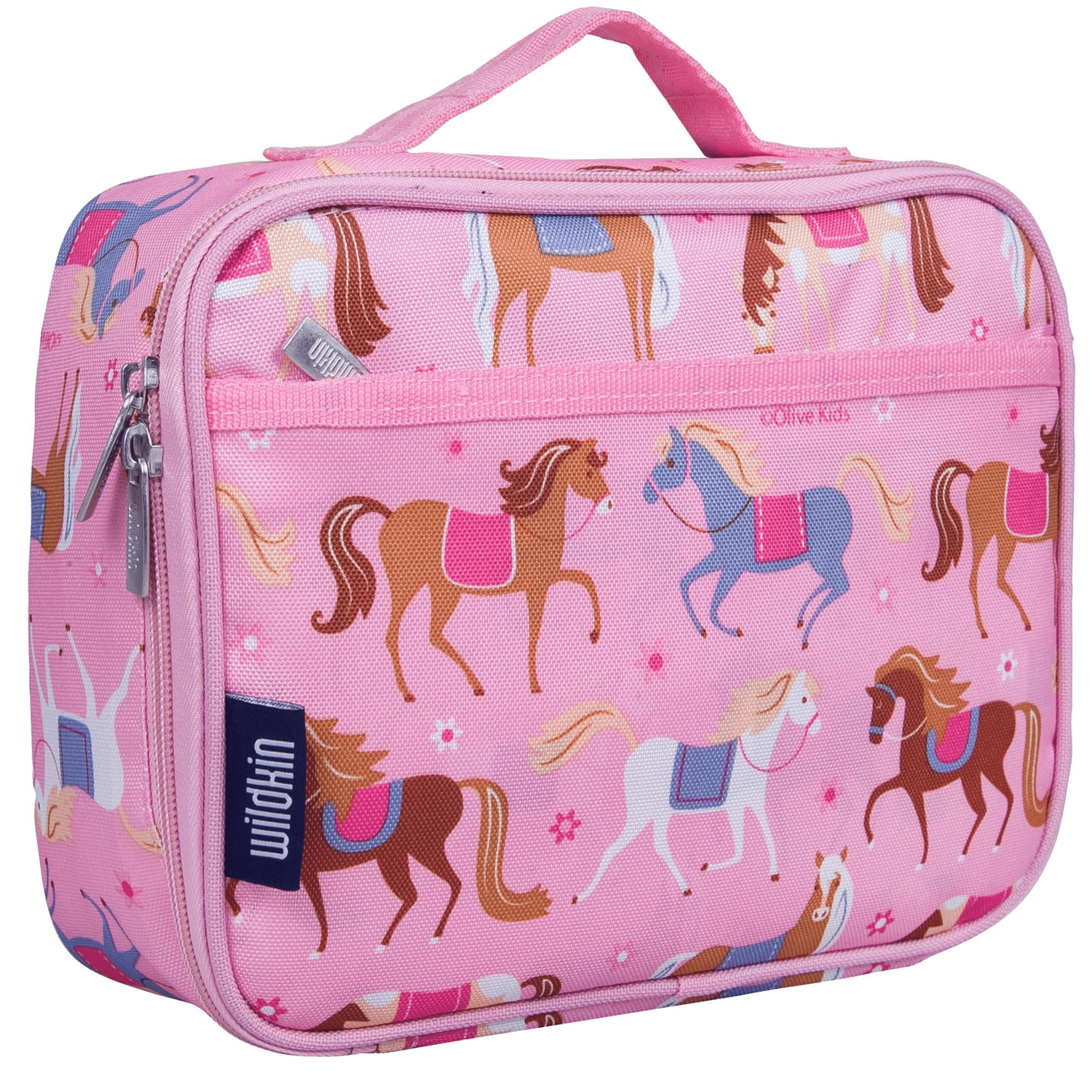 Wildkin Kids Insulated Lunch Box – Durable and Reusable for School & Travel - Horses in Pink