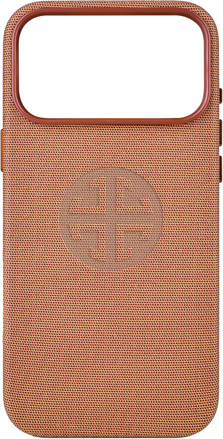 Premium Magnetic Techwoven Case for iPhone, Embossed Designer Logo, Compatible with MagSafe, Protective Slim Cover with Camera Button (Orange, iPhone 17 Pro Max)