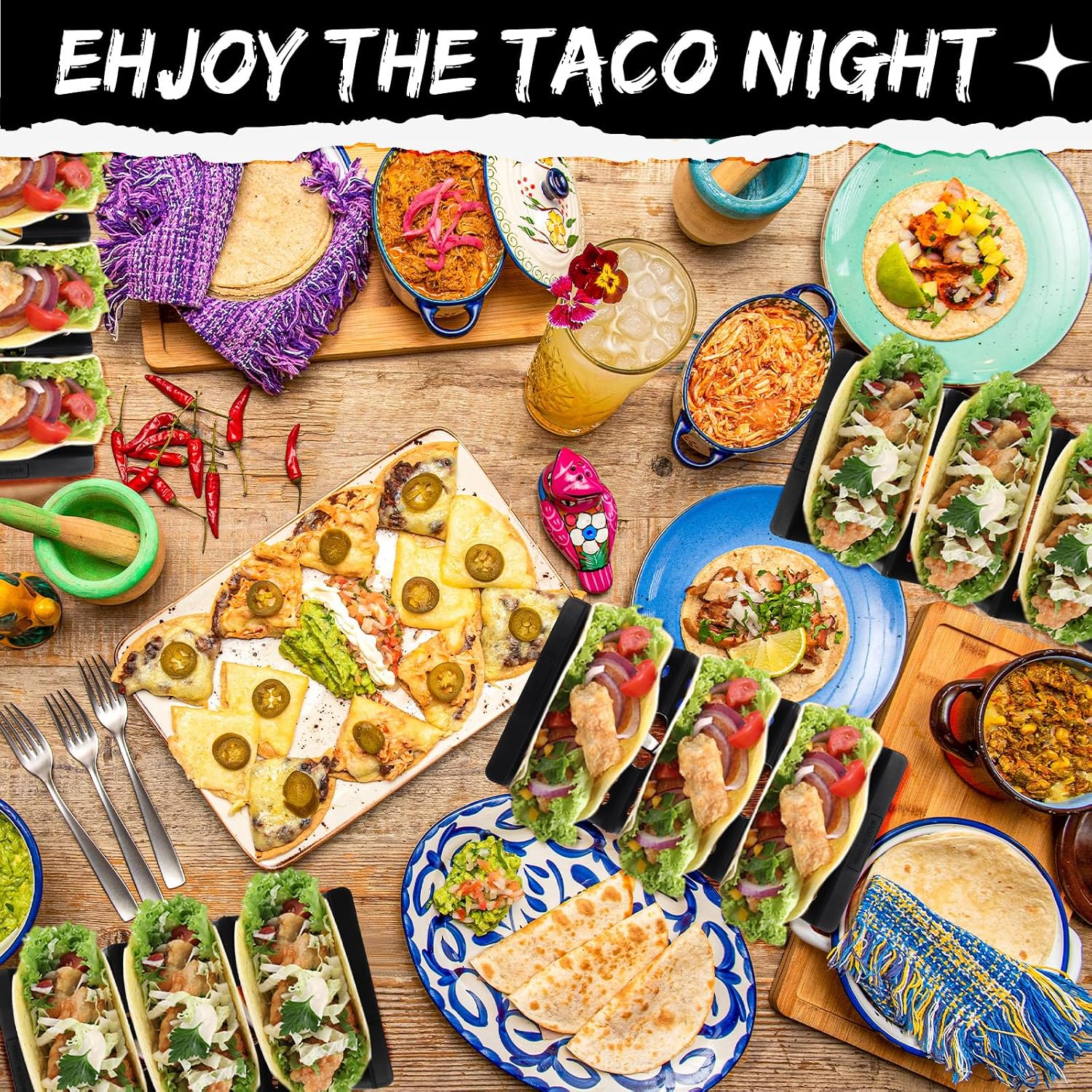 Baderke 6 Pcs Taco Holder Stands Black Large Taco Shell Tray Plates
