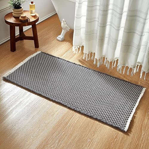 Miniatura 31 de Alfombras de Baño Blancas, Súper Absorbentes Antideslizantes Alfombra de Baño Waffle de Secado Rápido Alfombras de Baño Lavables Boho Estilo Granja,