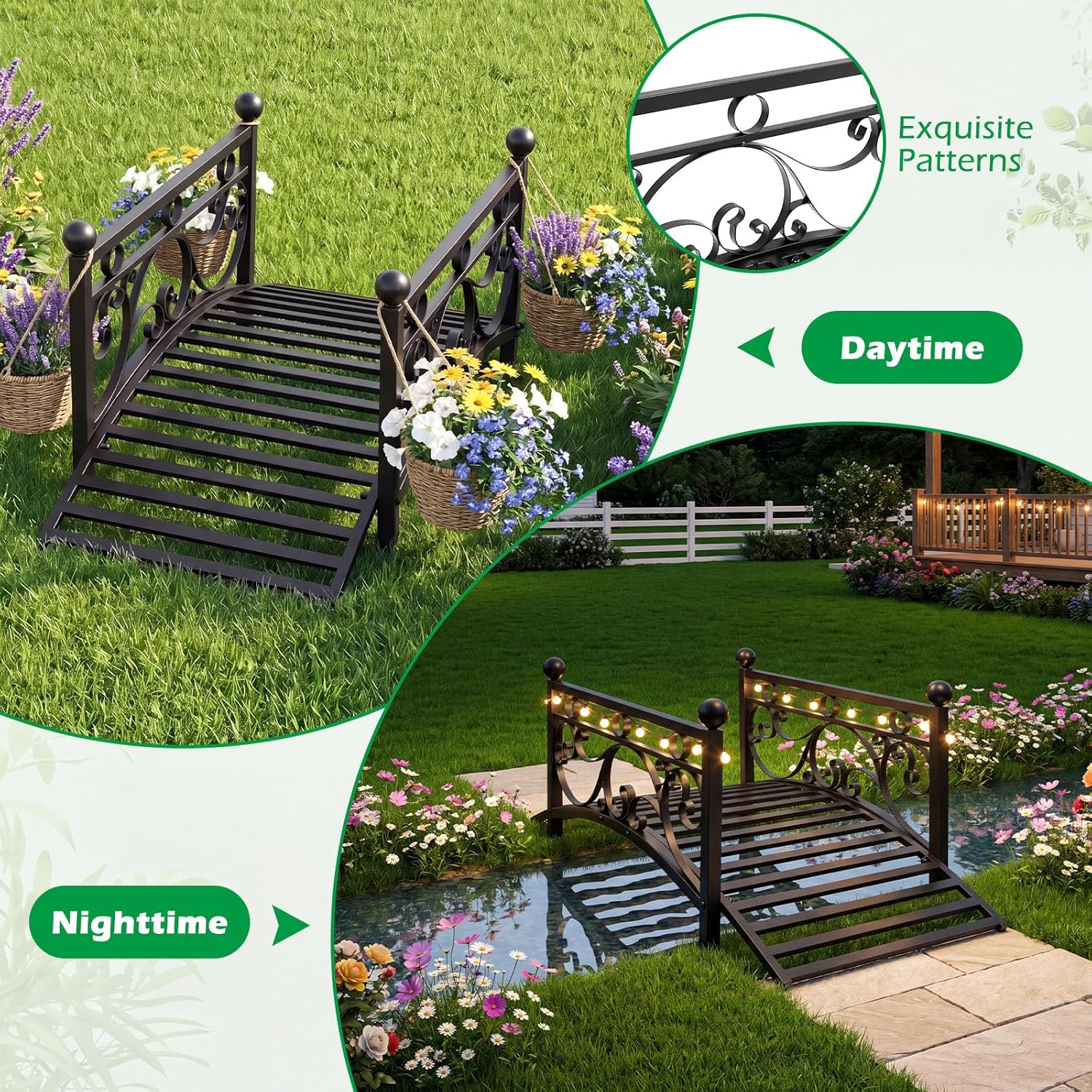 Giantex 3.3 FT Metal Garden Bridge, 330 lbs Capacity Outdoor Landscape Bridges with Powder-Coated Finish & Scrollwork Rails, Decorative Bridge for Backyard, Lawn, Garden Pathway, Easy Assembly