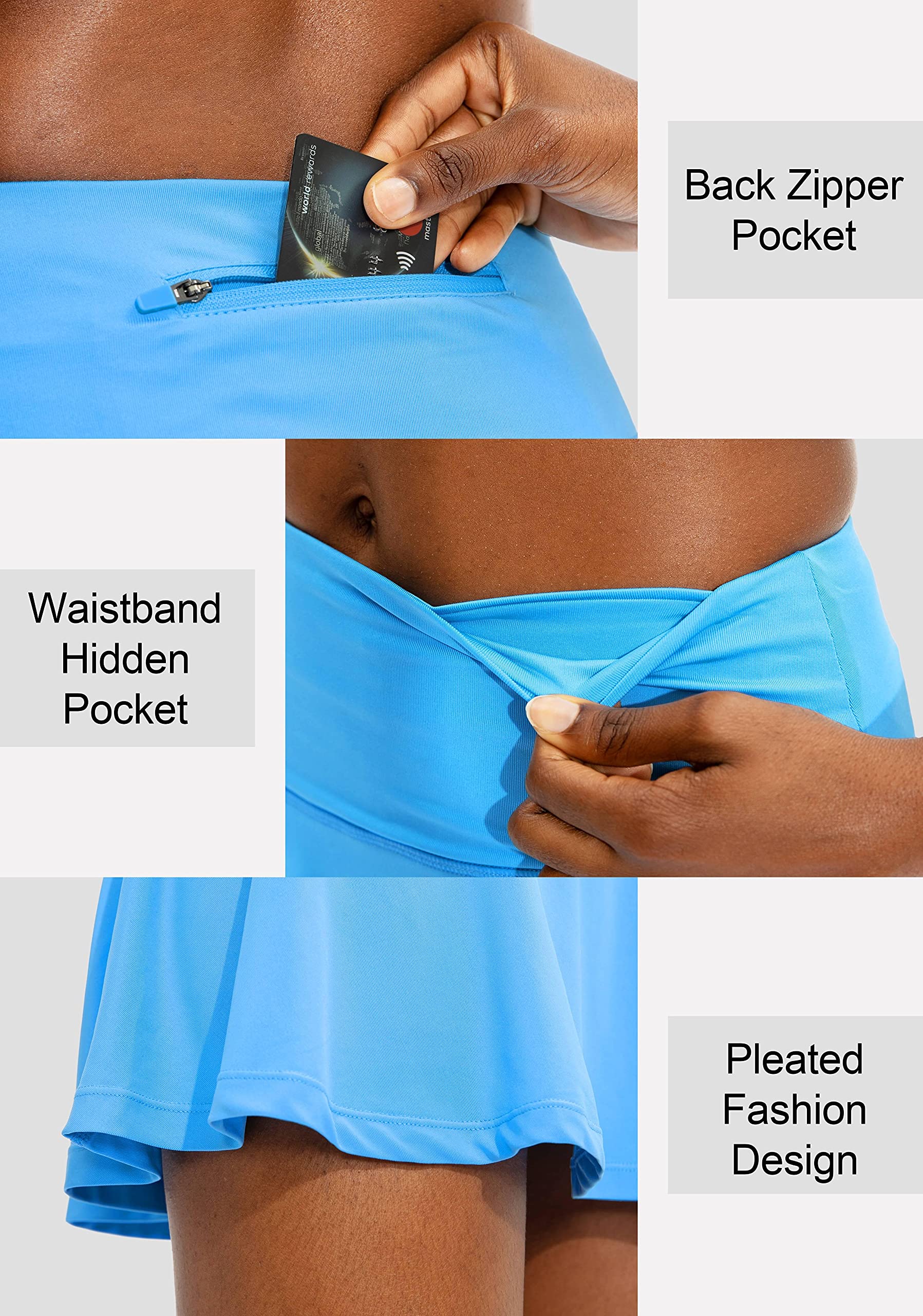 SANTINY Pleated Tennis Skirt for Women with 4 Pockets Women's High Waisted Athletic Golf Skorts Skirts for Running Casual: XX-Small Light Blue