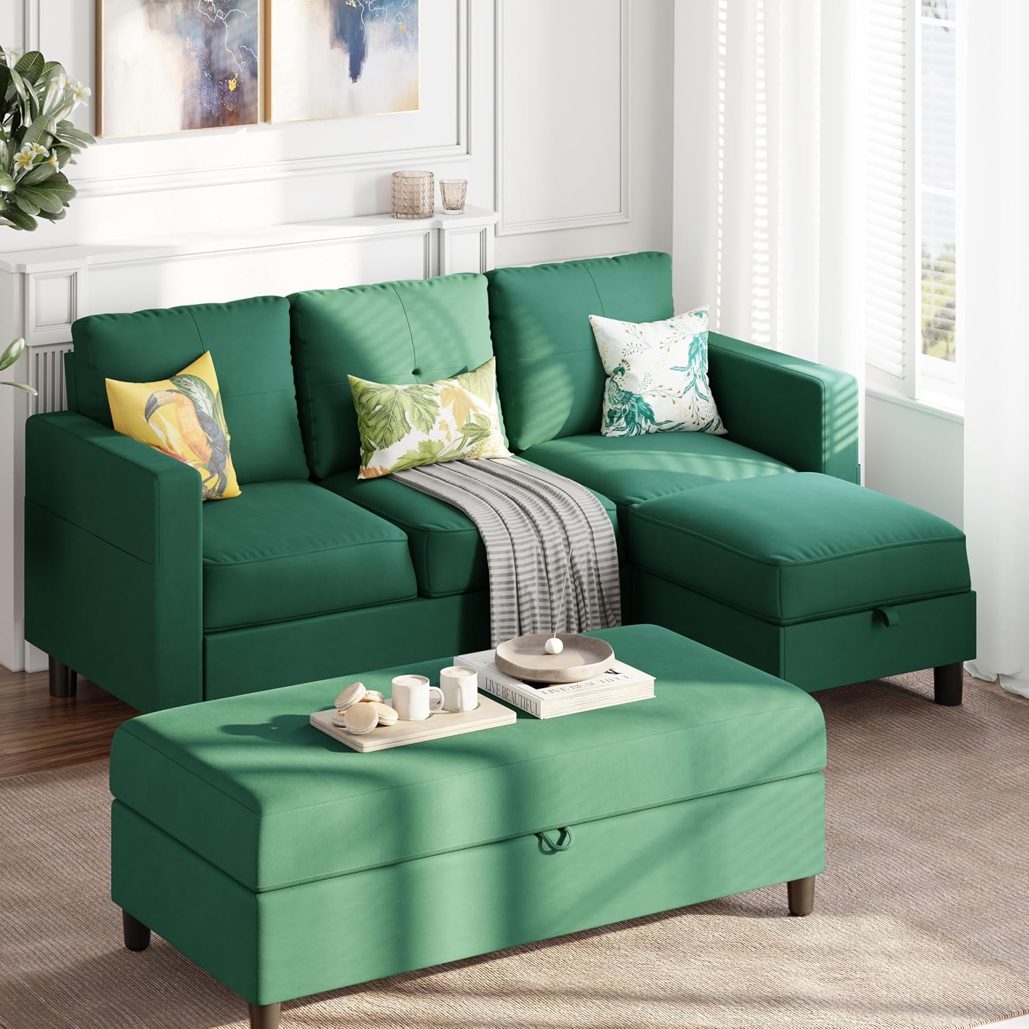 Shintenchi Modern Rectangular Ottoman with Storage, Storage Ottoman for Sectional Sofa, Extra Sofa Seats, Couch for Living Room