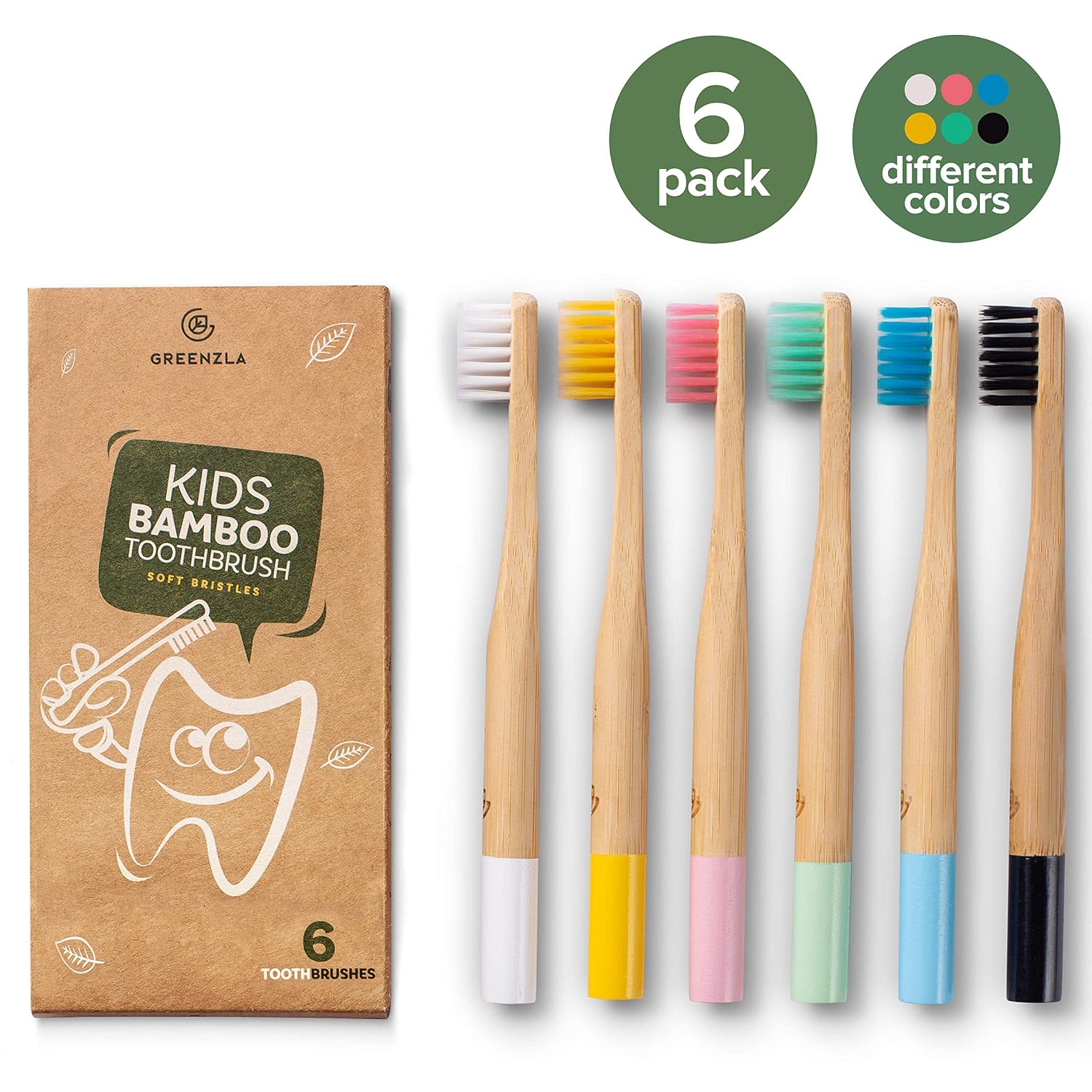 GREENZLA Bamboo Toothbrush Family Bundle | 4 Pack Adult Travel Toothbrush with Case and Charcoal Dental Floss | 6 Pack BPA Free Soft Bristle Kids Toothbrush image 3