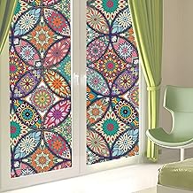 PRIVAC Premium Vinyl Mandala Window Film Glass Sticker (12x25 Inch) - Self-Adhesive Decorative Film Opaque Tint Wallpaper for Window Glass Privacy Cover, Door, Office, Home.| Anti-UV. Multicolor