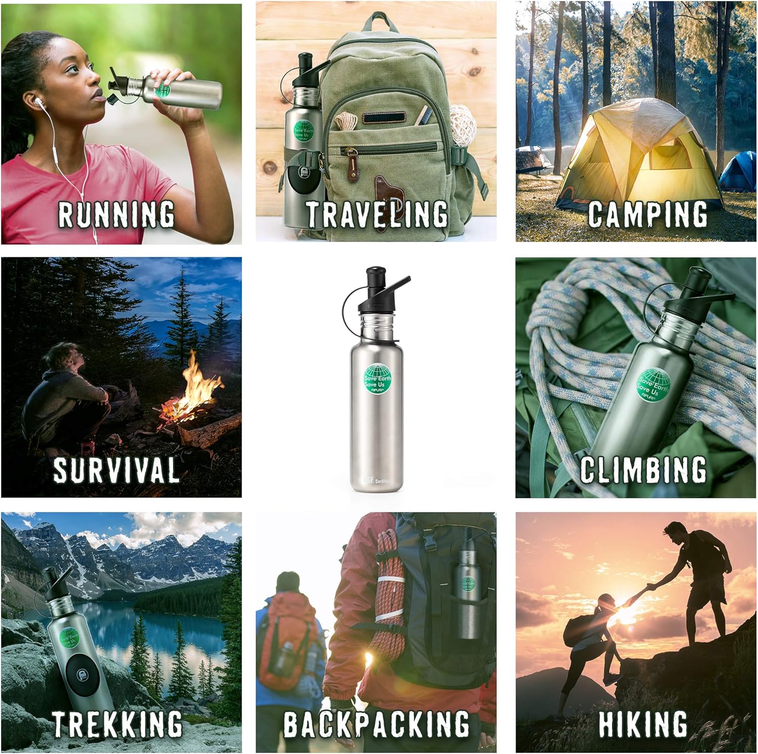 Classic 18oz Filter Bottle Water Bottle whale stainless steel Camping Hiking Backpacking Outdoor Emergency