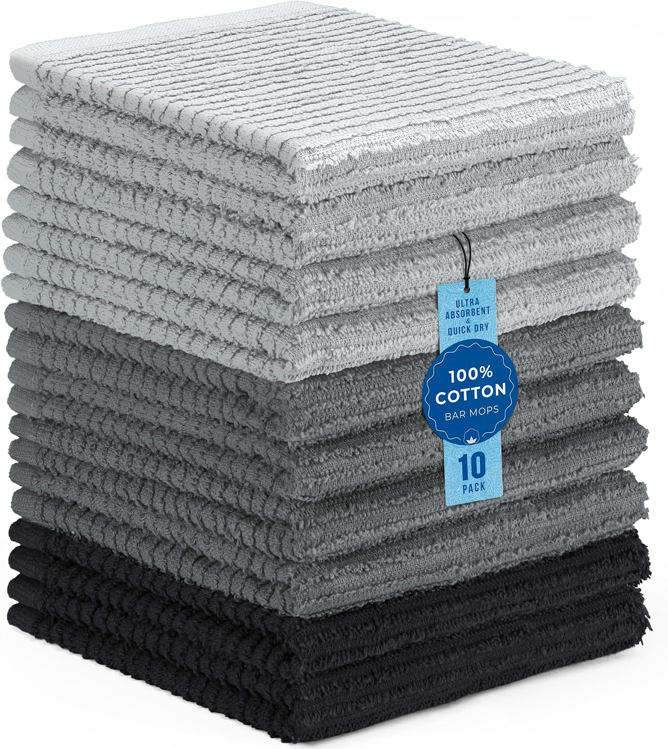 DecorRack 10 Pack 100% Cotton Bar Mops, 12 x 12 in, Turquoise