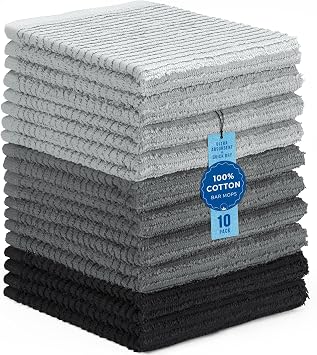 DecorRack 10 Pack 100% Cotton Bar Mops, 12 x 12 in, Gray