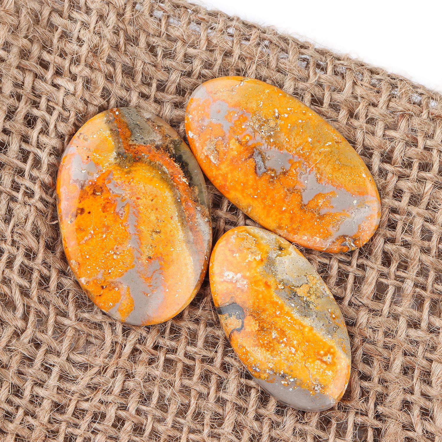 Natural Bumble Bee Jasper Stone, Natural Crystal Cabochon, DIY- Jewelry Making Supply, Wire Wrapping Specimen, Chakra Healing Energy Stone, Crystals Loose Supplies (Pack of 3)