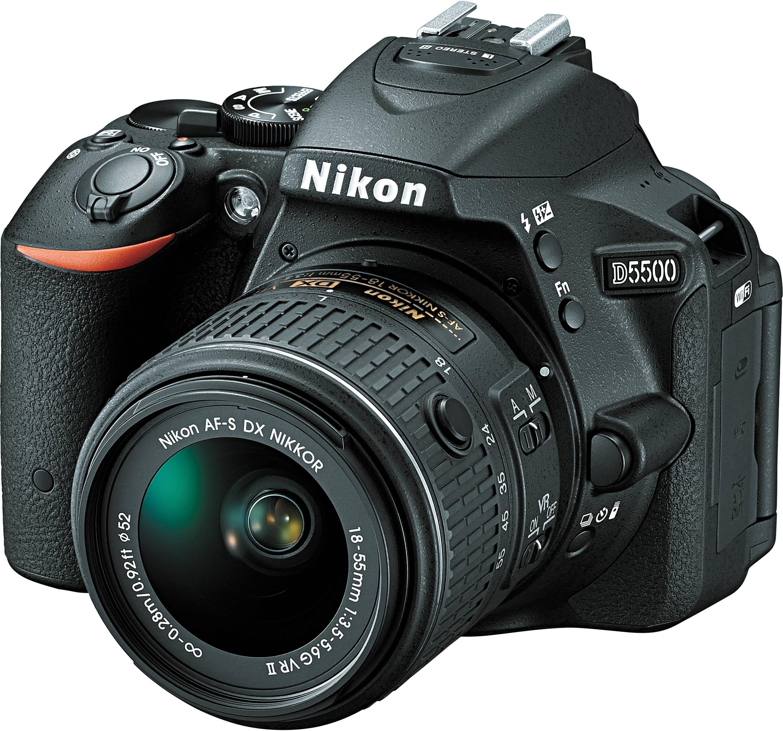 Nikon D5500 + AF-S DX NIKKOR 18-55mm f/3.5-5.6G VR II - digital cameras (Auto, Cloudy, Flash, Fluorescent, Incandescent, Manual, Shade, Children, Close-up (macro), Landscape, Night portrait, Party (indoor), Pet, Portrait, Black&White, Neutral, Vivid, Highlights, Movie, Single image, Slide show, Thumbnails, Optical, Battery)