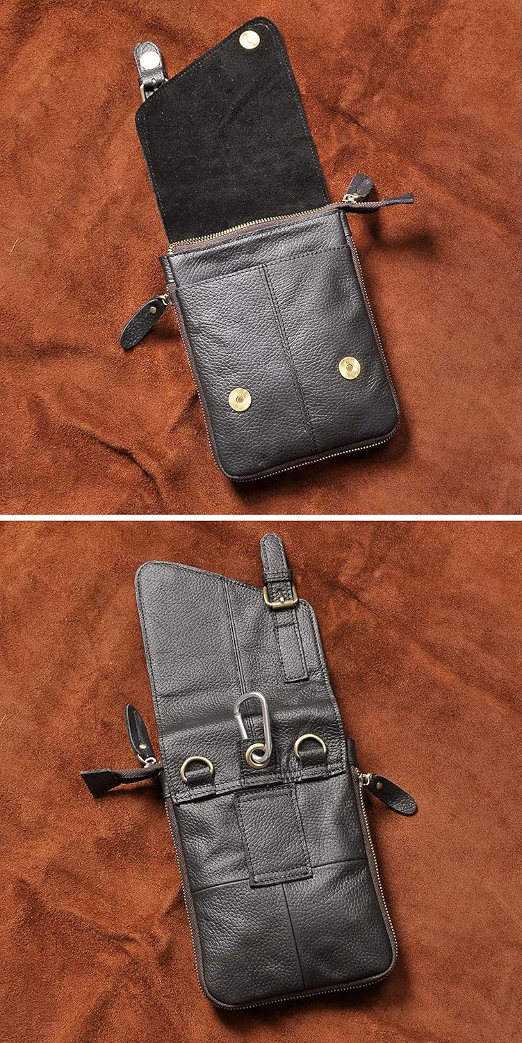 Le'aokuu Mens Genuine Leather Small Messenger Shoulder Satchel Phone Pouch Belt Waist Bag Pack - Image 5