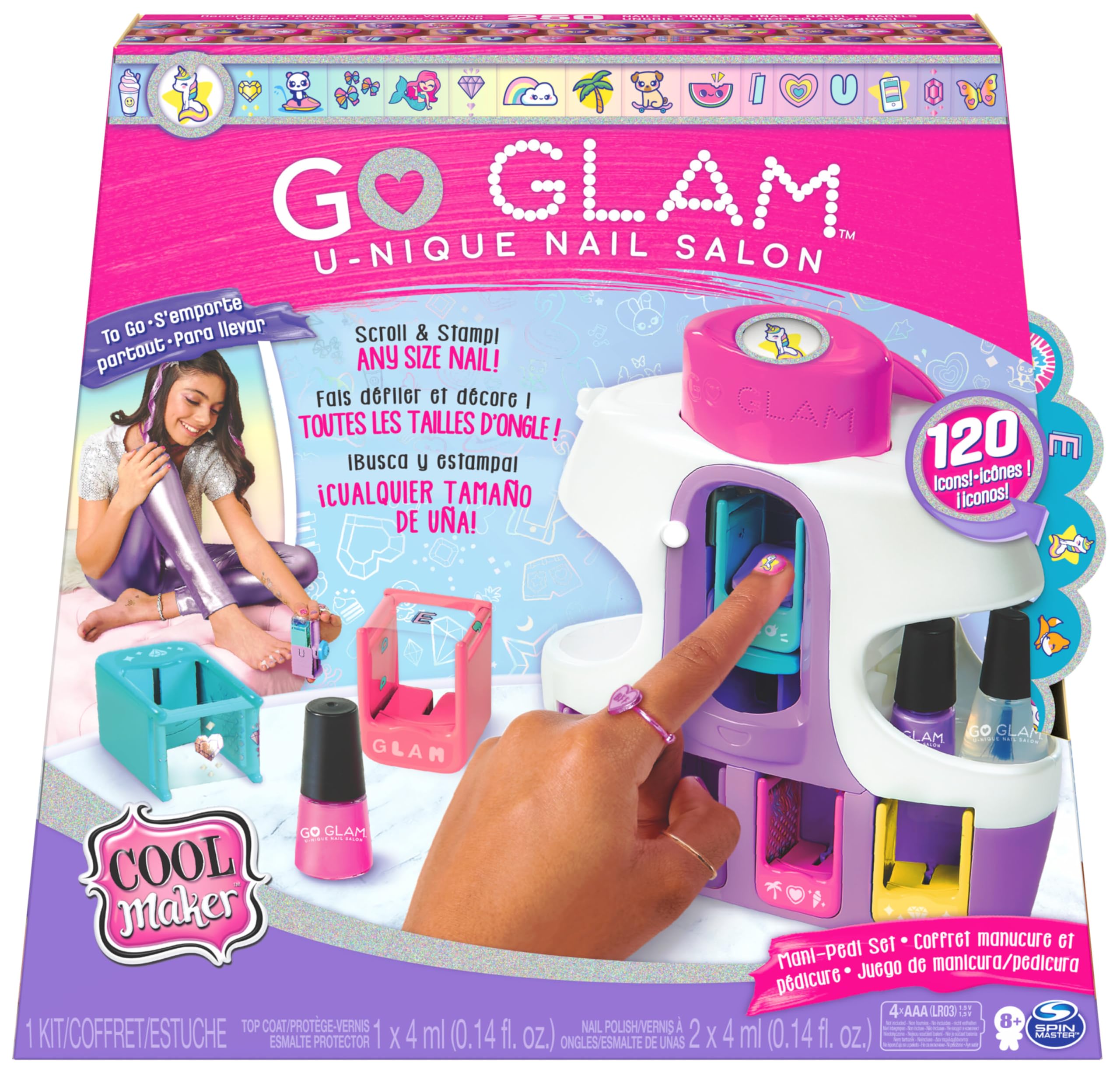 Cool Maker GO GLAM Macchina Decora Unghie| Kit unghie bambina | 5 cartucce con 120 decorazioni | 3 smalti per bambina e ventolina | Giocattolo per bambine da 8 anni