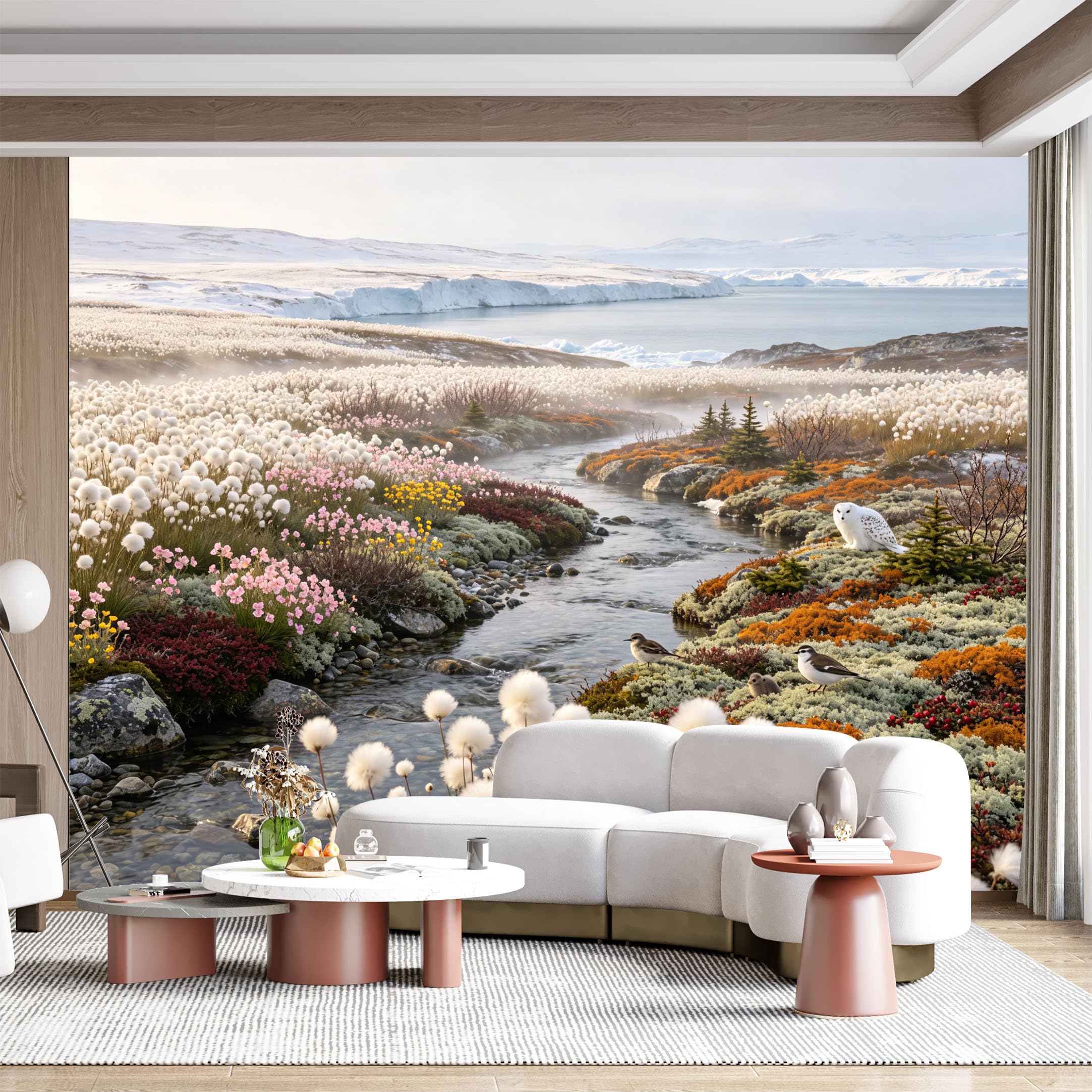 Custom Size Wall Mural Arctic Tundra Wildlife Snowy Landscape Pastel Colors SelfAdhesive Wall Fabric Removable for Home Office Decor