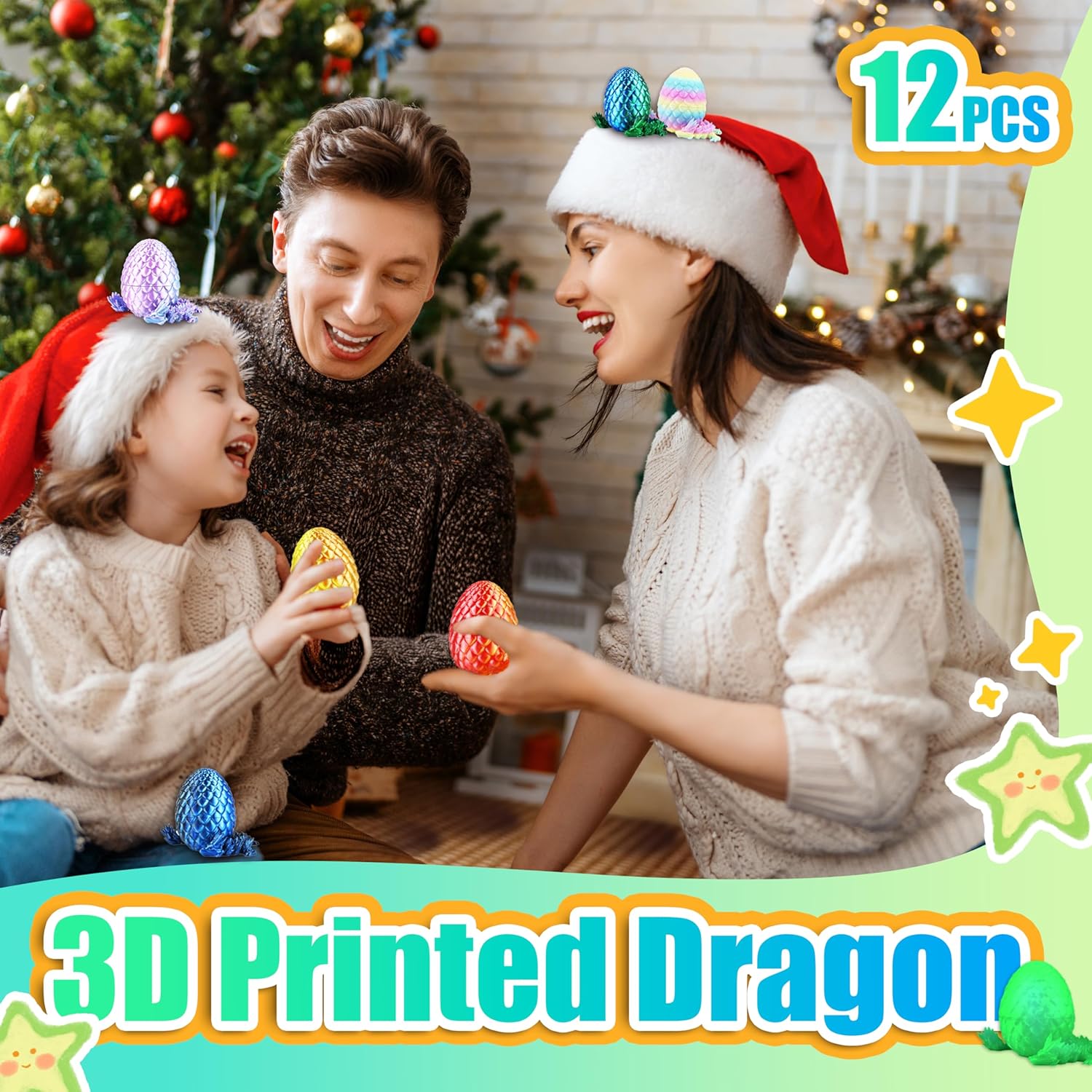 Impossmaker 12PCS 3D Printed Dragon Eggs with Dragon Inside, Cool Stuff Fun Gifts, Mini Dragons Eggs Set Articulated Crystal Fidget Toy for Adults Teens Boy Gifts Easter Basket Stuffers