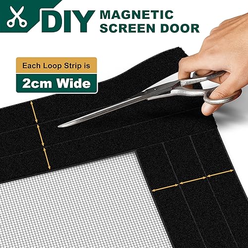 Miniatura 3 de HADOR Puerta mosquitera magnética ajustable, tamaño DIY de 29 a 33 pulgadas de alto, 79 a 81 pulgadas, pantalla de red de puerta ancha negra con