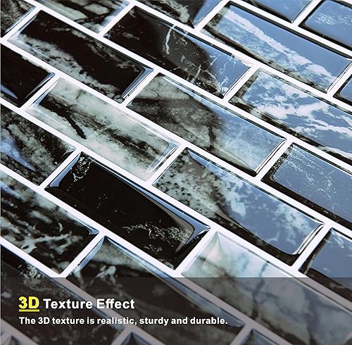 Miniatura 5 de YOFUN 10-Sheet Thicker Peel and Stick Back Kitchen Backsplash Marble Look Decorative Tiles 12"x12