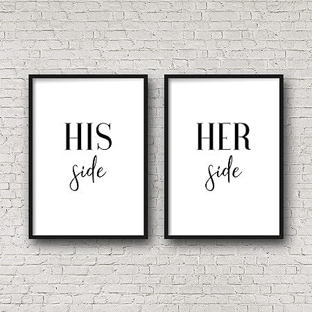 Amazon Com 8 By 12 Wood Framed Wall Decor Signs His Side Her Side Prints Bedroom Wall Art Above Bed Decor His And Her Decor Wedding Gift Bedroom Prints Couple Bedroom Wall Decor