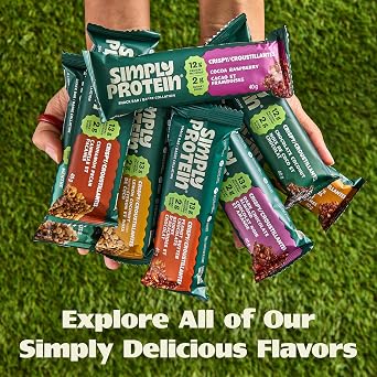 Simply Protein - Cinnamon Pecan Crispy Bars - Plant Based Protein Bars - Low Carb, Low Sugar, High Fiber - 13g Protein, 2g Sugar, 7g Fiber - Vegan, Gluten Free, Non GMO, Kosher - 12 Bars