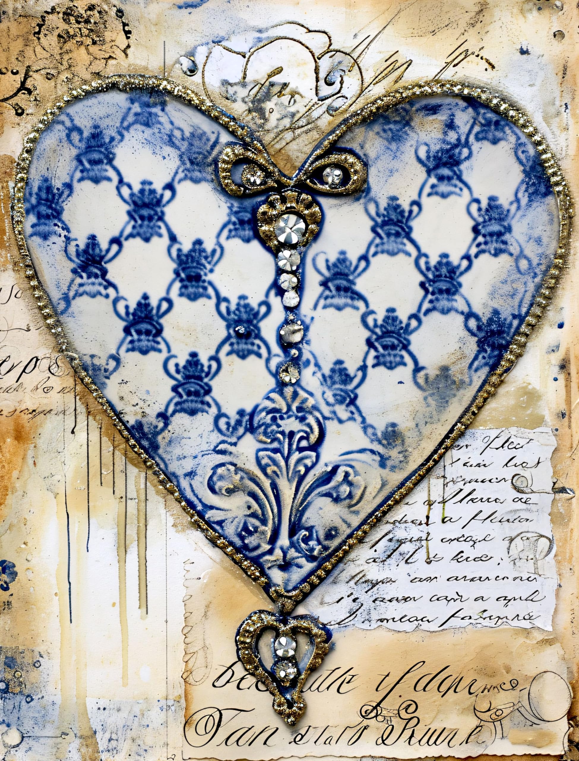 Delfter Reispapier, Herzen, 20,3 x 26,7 cm (A4), 6 Stück, 6 einzigartige Designs, vielseitige Decoupage-Designs für Kunstprojekte und Bastelarbeiten CRAFT KREATIVELY