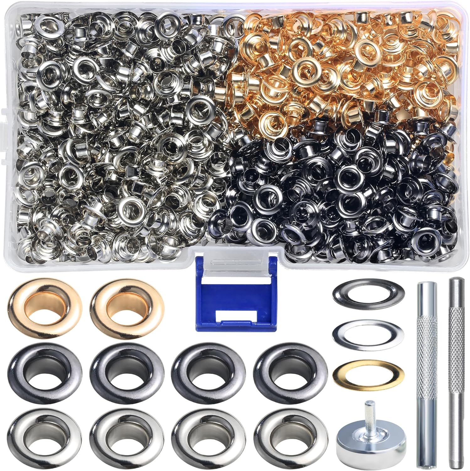 YORANYO 200Sets 14mm 9/16 Inch Grommets Eyelets Kit for Fabric Assorted Sewing Eyelets Grommet Washers with Setting Tools for Clothing Bags Shoes Belts Bags Dog Collars Curtain Tarps Canvas
