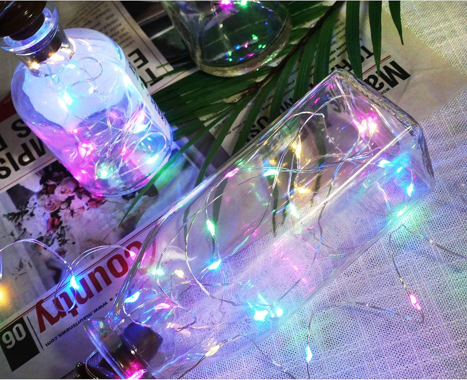 Square 8 Pack Solar Powered Wine Bottle Lights, 20 LED Waterproof Copper Cork Lights for Wedding, Christmas, Holiday, Garden, Patio, Pathway, Outdoor (Colorful)