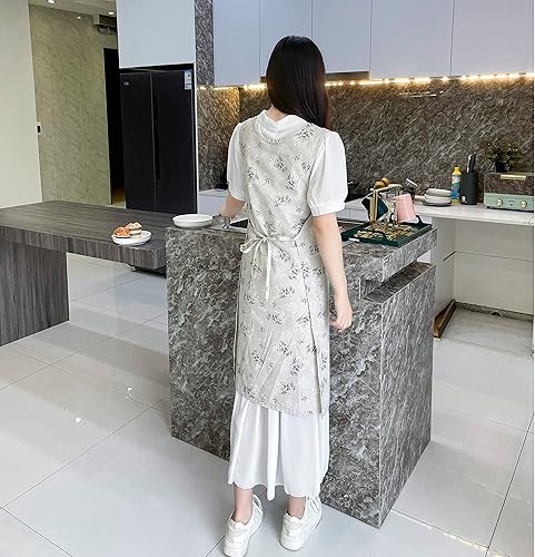 Miniatura 8 de Pinafore - Delantal japonés, de algodón y lino, con espalda cruzada para mujer, con bolsillos, vestido con lazos en la cintura