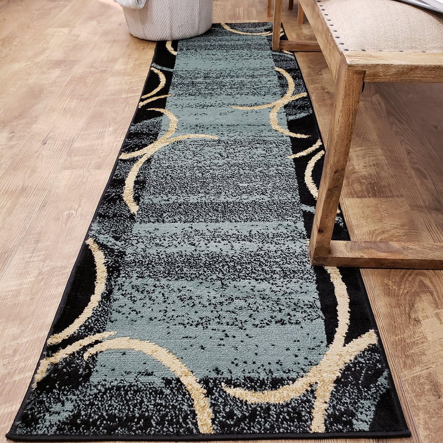 Maxy Home Everyday Use Modern Hallway Runner Rug, 2'7" x 10' (31 inch x 120 inch), Soft Touch, Lightweight, Bordered, Blue