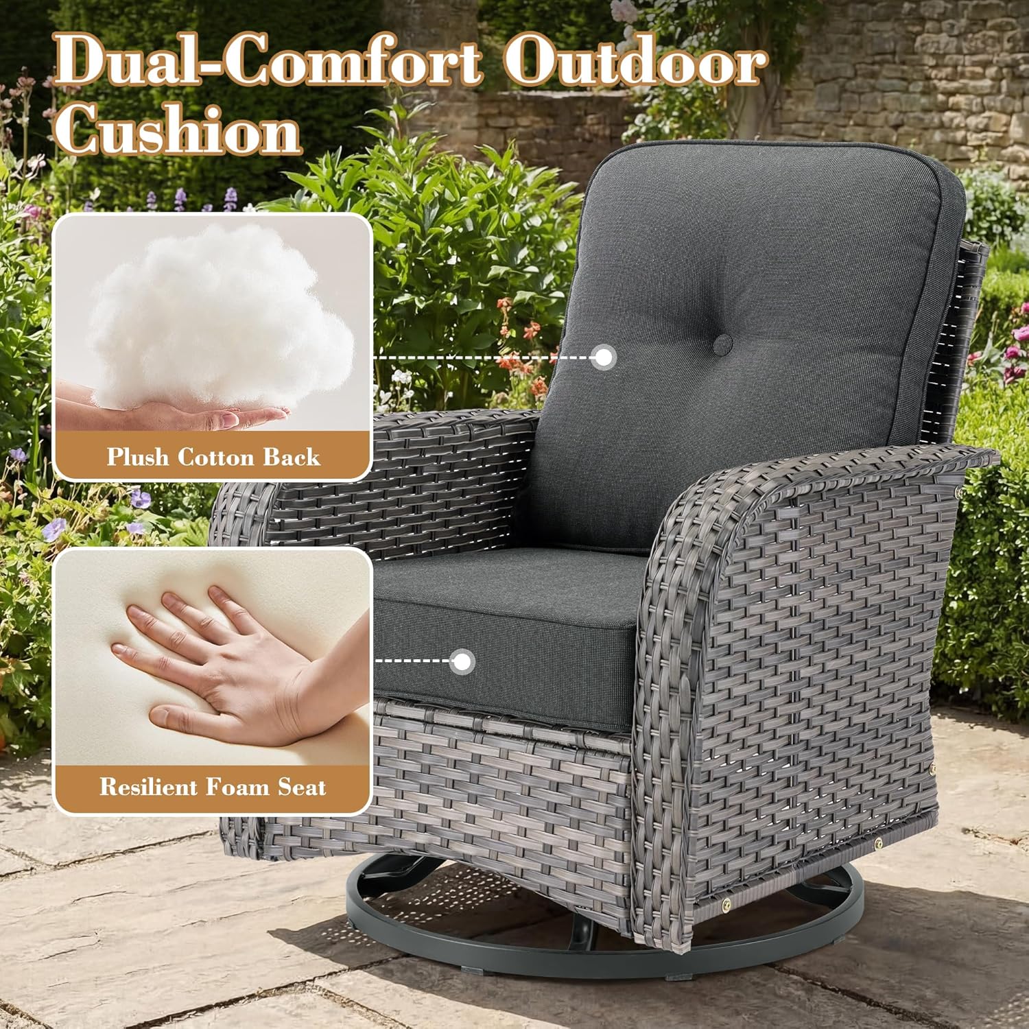 5 Pieces Patio Furniture Set, All Weather Rattan Patio Conversation Sets with Swivel Rocking Chairs, Coffee Table, High Back Outdoor Furniture Loveseat for Porch, Backyard, Black