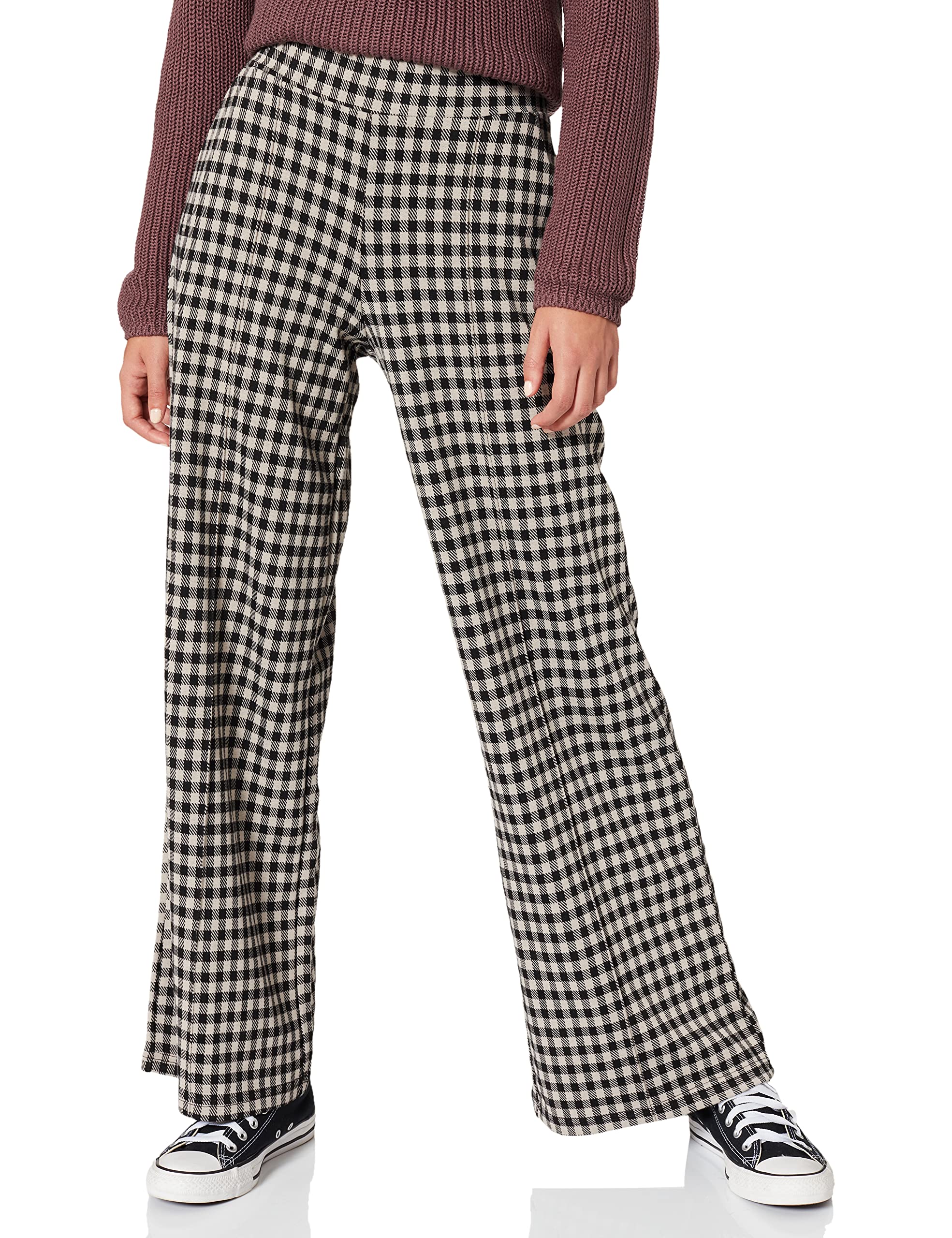 ICHI IHKATE CHECKY Wide PA Damen Hose Stoffhose mit Stretch weiter Schnitt mit Elastikbund
