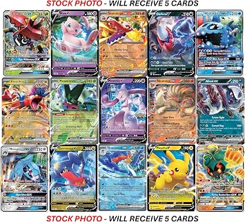 5 Pokemon Ultra Rare Card Lot - V, Gx, ex, Assorted Variety - No Duplicates