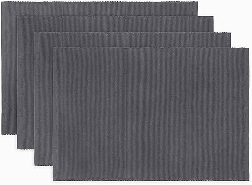 PurpleEssences Juego de 4 manteles individuales acanalados 100 % algodón, 13 x 19 pulgadas, manteles individuales gruesos y duraderos para comedor,