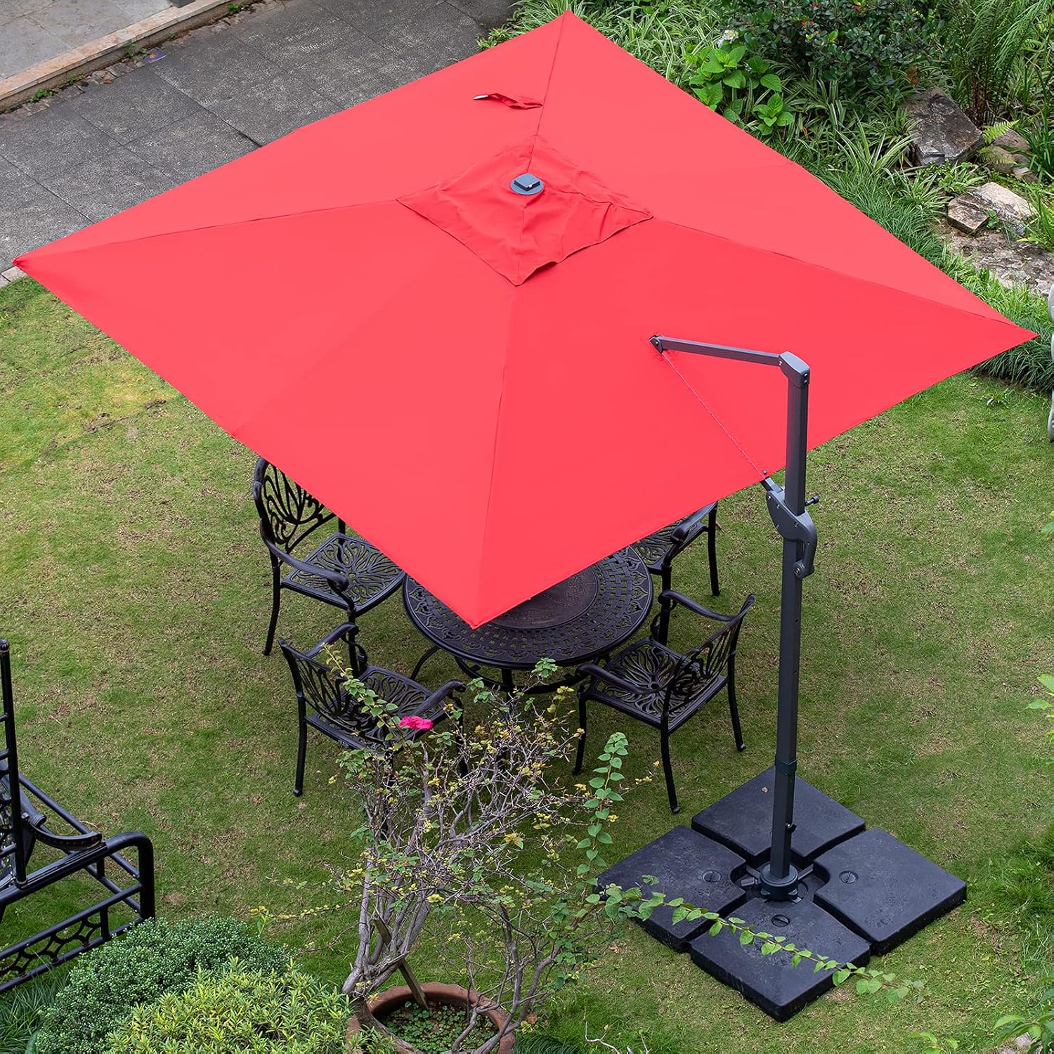 Sunnyglade 10x10Ft Cantilever Patio Umbrella Square Deluxe Offset Umbrella 360°Rotation & Integrated Tilting System Heavy Duty Patio Hanging Umbrella for Market Garden Deck Pool Backyard Patio (Red)