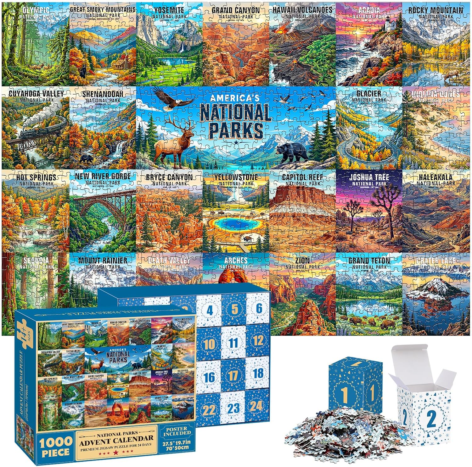 National Parks Puzzle Advent Calendar 2026 Adult, Jigsaw Puzzle Advent Calendar for Adults, Advent Calendar Puzzle 1000 Pieces Christmas Countdown Family Game Gifts