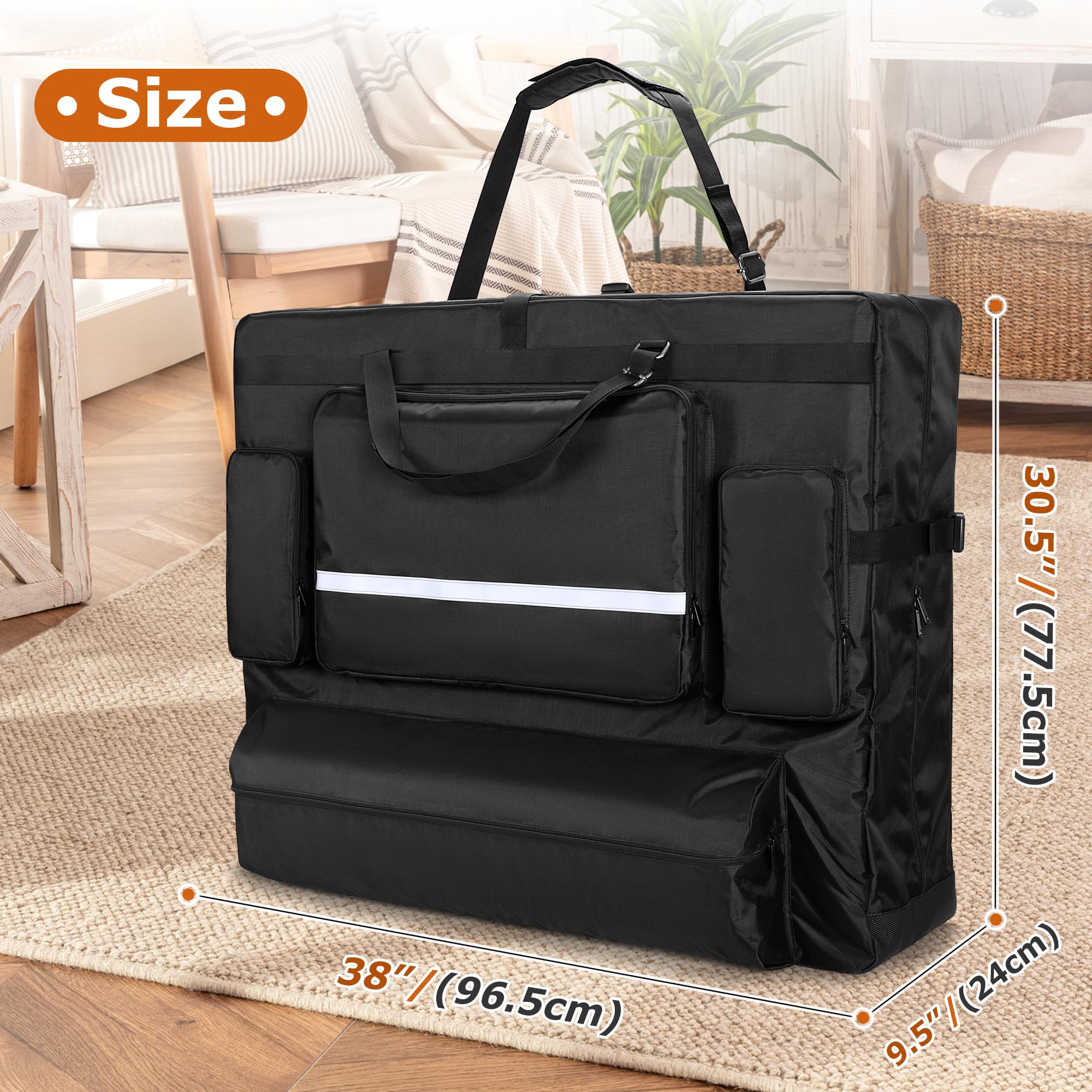 Luxja Bolsa para Camilla de Masaje Adapta Camilla de Masaje Plegable 24" a 30" de Ancho, Bolsa de Transporte para Mesa de Masaje con Bolsillos Accesorios, Negro