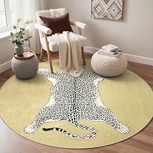 GENIMO 5FT Yellow Leopard Rug, Animal Washable Round Rug