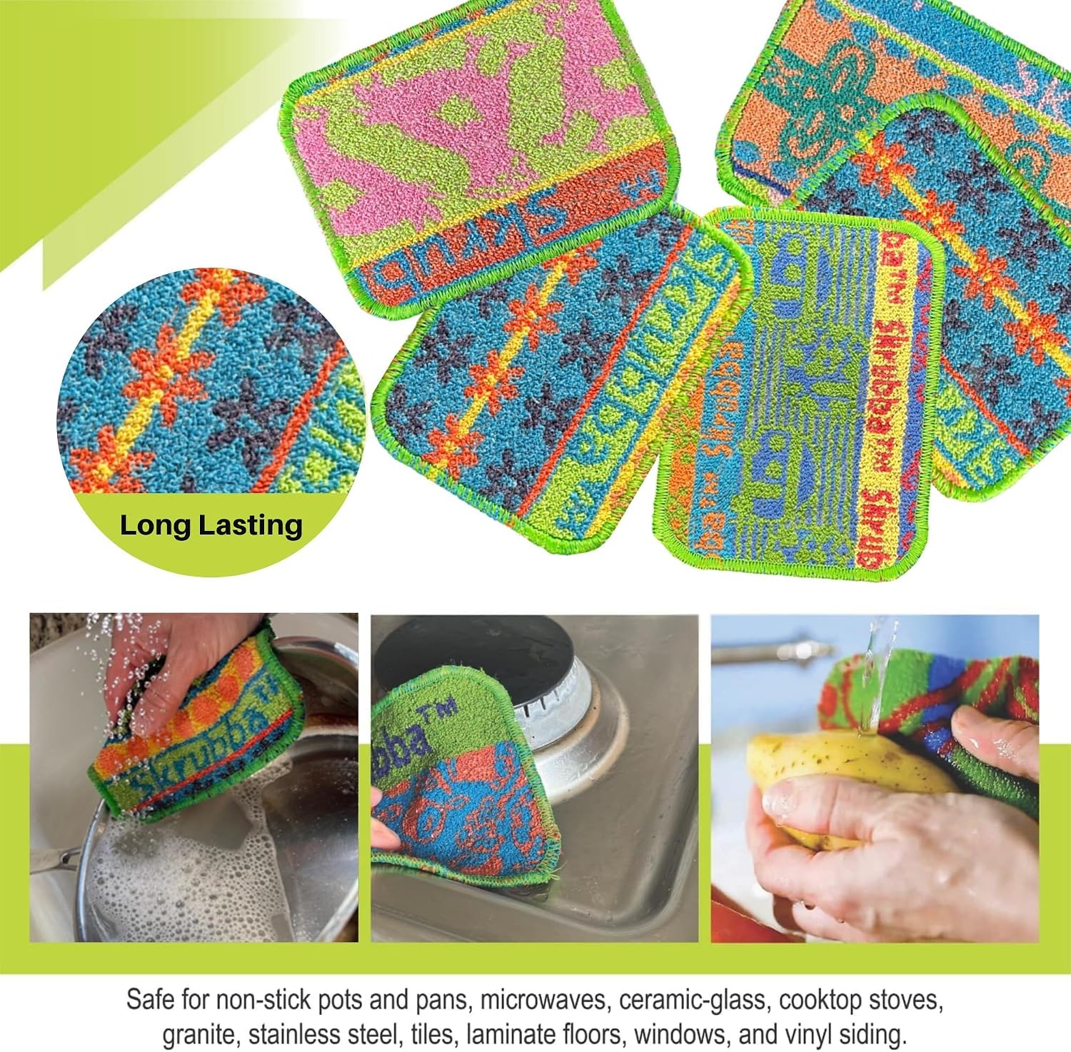 Wet-it! Skrubba 6-Pack Reusable Dish Scrubbers – Non-Scratch Scouring Pads for Kitchen & Household – Eco-Friendly, Dishwasher Safe Scrub Sponges for Dishes, Pots & Pans (Vogue)