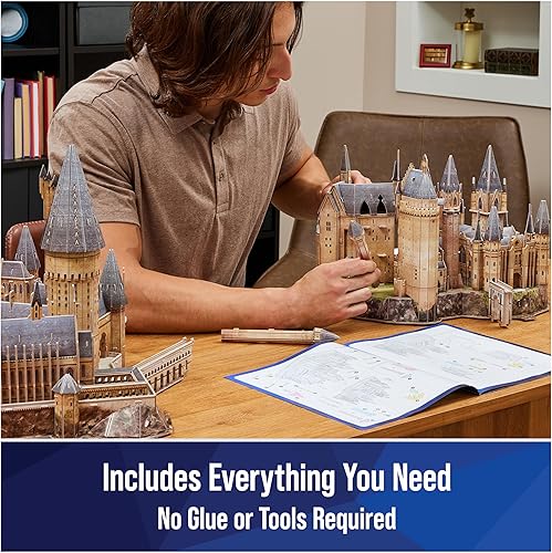 Miniatura 3 de 4D Build, Harry Potter Deluxe Hogwarts Castle Kit de modelo 3D con torre y gran salón, coleccionables de Harry Potter y decoración de escritorio,